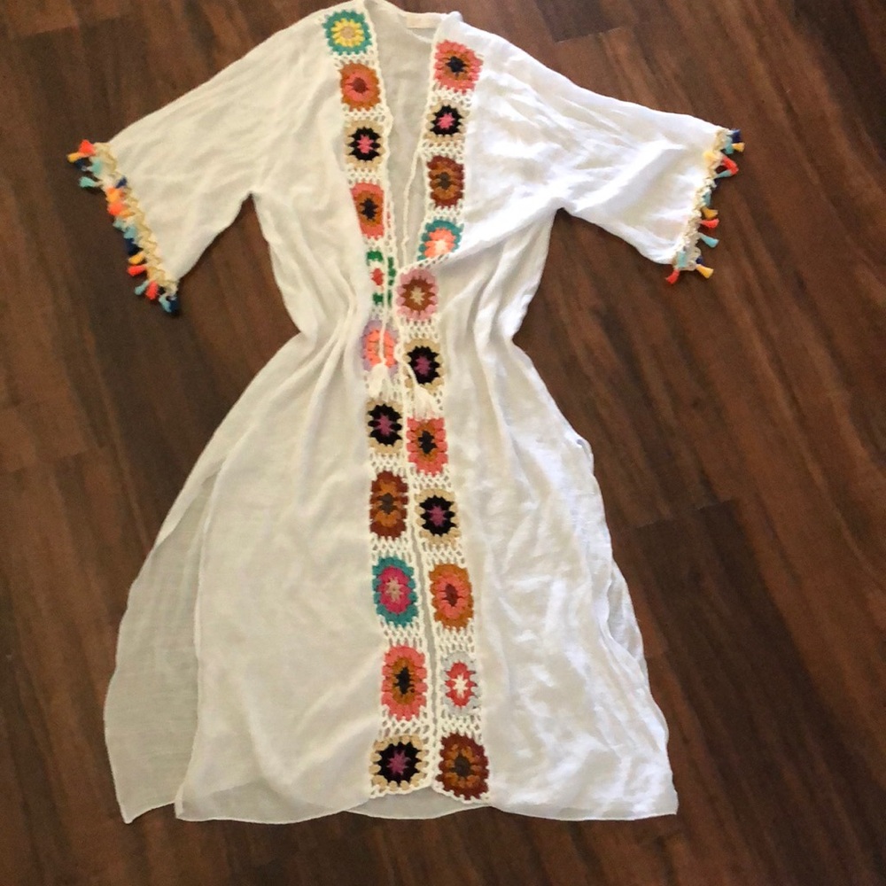 NWT Lamiar Ruffled Boho Crochet Maxi Dress/Cover up/Kimono